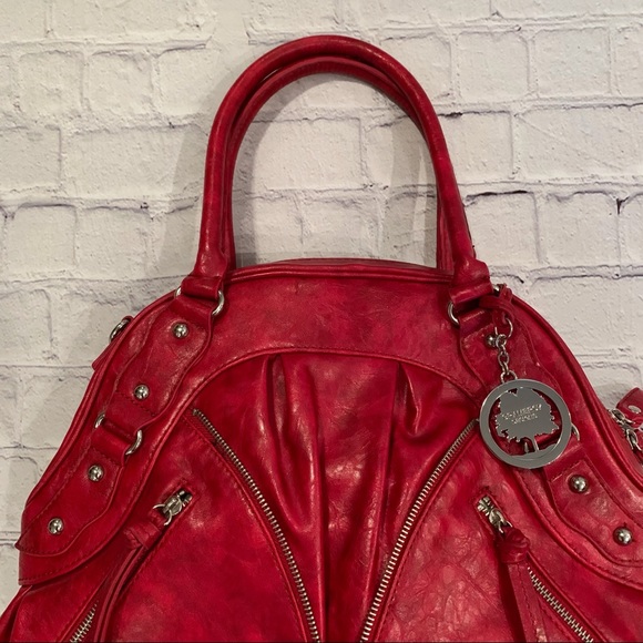 Gramercy Designs red double handle handbag with leopard interior and coin purse - Picture 3 of 11